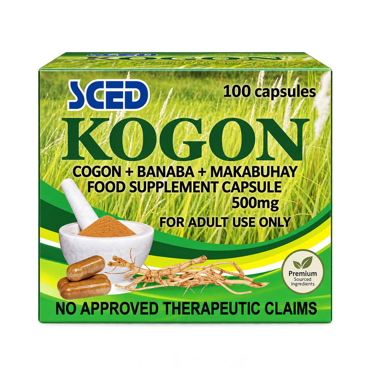 Official packaging photograph of SCED KOGON 500mg Food Supplement Capsules