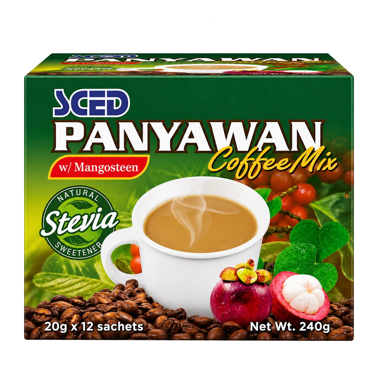 Official packaging photograph of SCED Panyawan Coffee Mix with Mangosteen